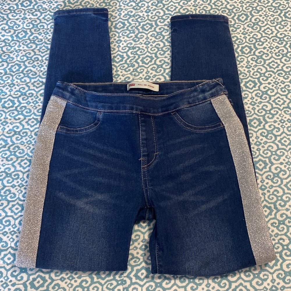 Levi's Girls Pull On Jeggings with Silver Sparkle Glitter Stripe 10R